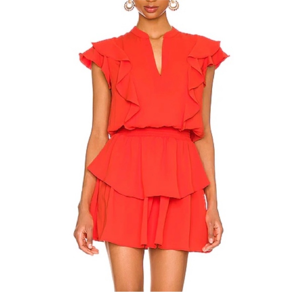Amanda Uprichard Scarlet Red Orange Ruffle Mini Dress